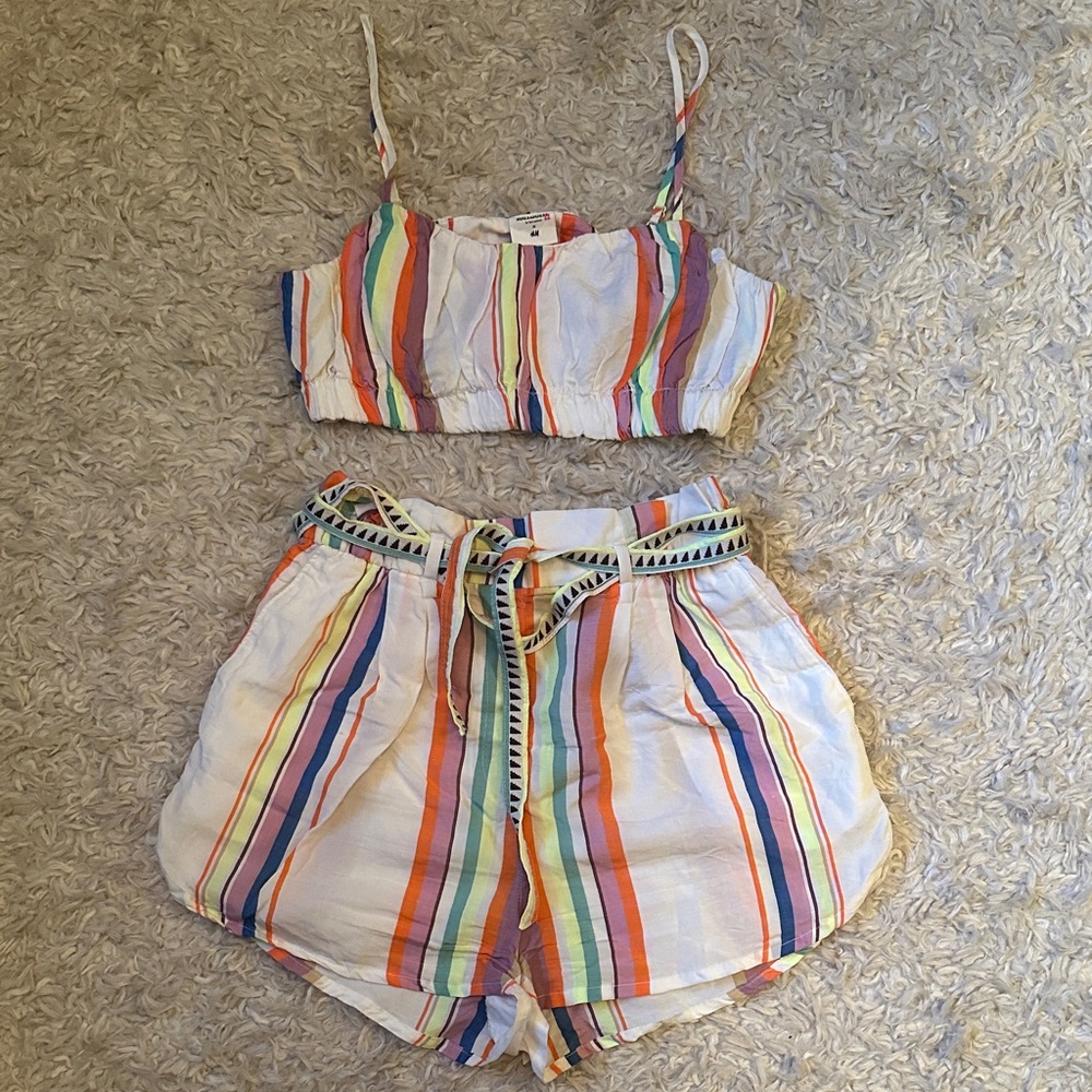 H&M x LemLem Multicolor Striped High Waist Shorts Set